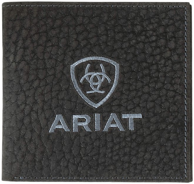 Men's Pebble Leather Logo Bifold Wall in Black by Ariat