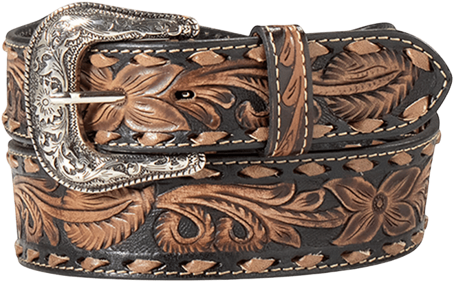 Men's Tooled Dark Leaves Belt