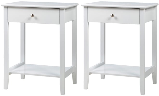2PCS Nightstand Sofa Side End Table Bedroom Living Room w/ Shelf Drawer White