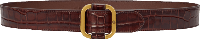 Leather Slide-Buckle Croc-Embossed Belt