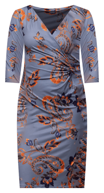 Women's Grey Print Three Quarter Sleeve Wrap Dress