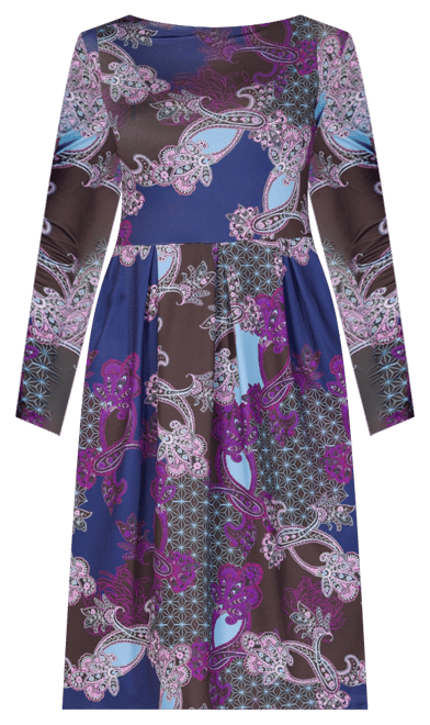 Women's Purple Paisley Midi Length Long Sleeve Pocket Dress