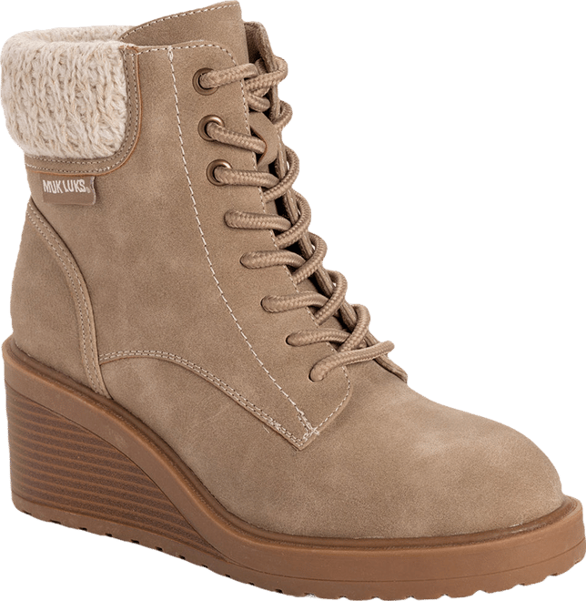 1sマントルピース　アンジュタイプ Muk Luks Womens Sky Solange Wedge Heel Lace Up Boots, Color: Taupe