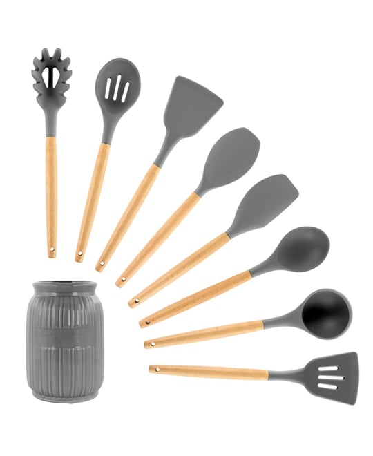 Gray Silicone and Wood Cooking Utensils (Set of 9) Gray Silicone and Wood Cooking Utensils (Set of 9)