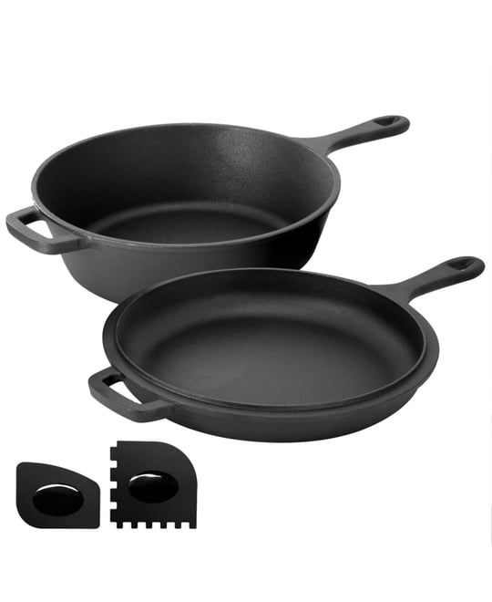 10.5 Inch 2-in-1 Pre-Seasoned Cast Iron Skillet and Fry Pan Set