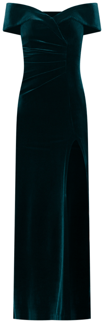 Petite Off-The-Shoulder Sweetheart Velvet Gown