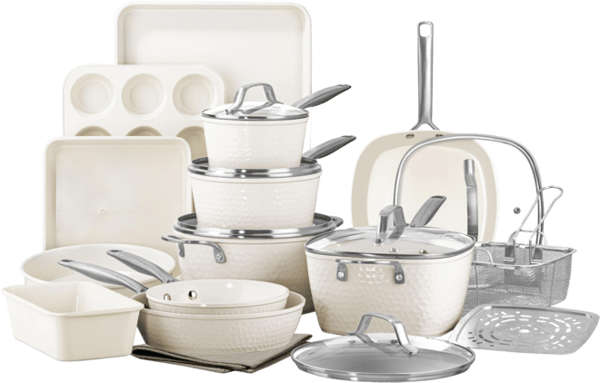 Pro Hammered Collection 20-Piece Ceramic Coating Nonstick Cookware Set