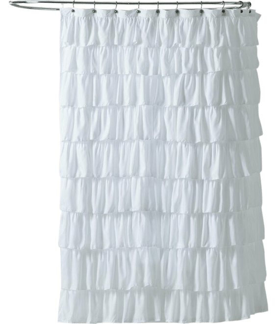 Shabby Chic Style White Crushed Ruffle Fabric Shower Curtain