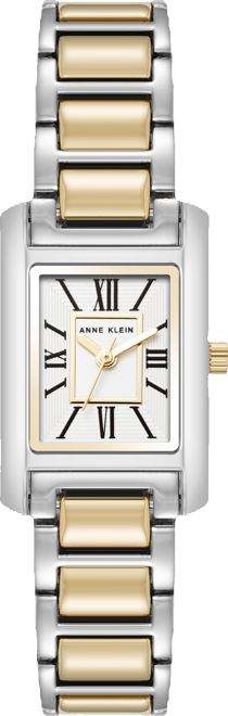 Women's Quartz Classic Rectangular Roman Numeral Two-Tone Alloy Metal Watch, 20mm