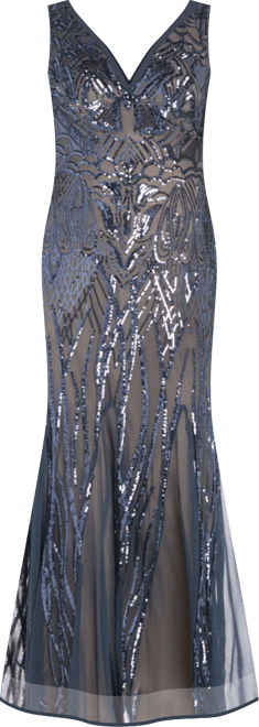 Women's Sequined V-Neck Godet Gown