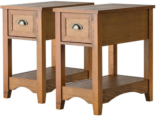 Set of 2 Contemporary Side End Table Compact Table w/ Drawer Nightstand Tawny