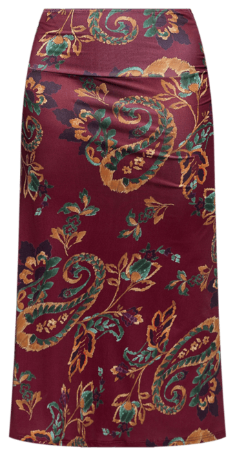 Women's Wine Print Elastic Waist A Line Maxi Skirt