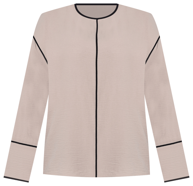 Plus Size Long Sleeve Contrast Piped Blouse
