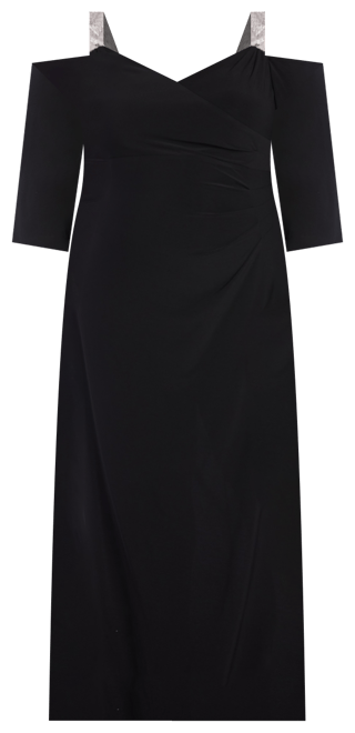 Plus Size Embellished Cold-Shoulder Gown