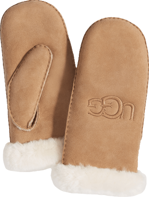 UGG Women's Embroidered Shearling Fur Mittens - Macy's