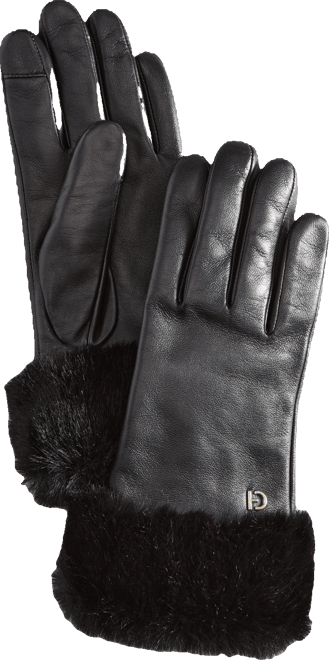 Women's Faux-Fur-Cuff Leather Gloves