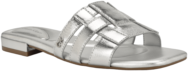限定!  (カルバンクライン) Tessie スライドサンダル Calvin Klein Women's Tessie Slip-On Square Toe Flat Sandals