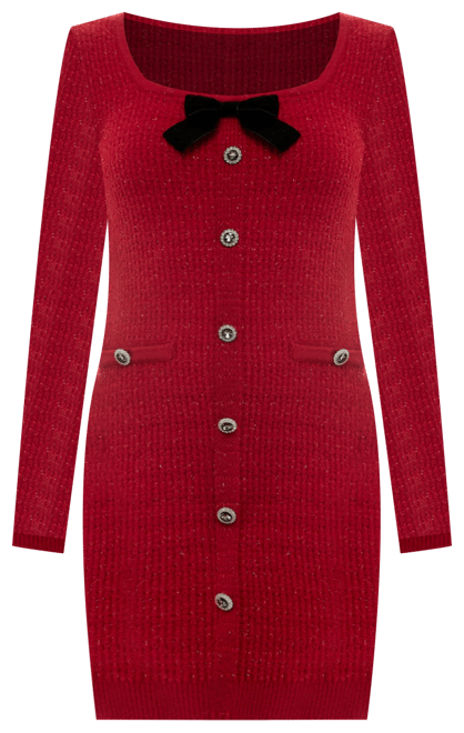 Juniors' Square-Neck Bow Long-Sleeve Sweater Dress