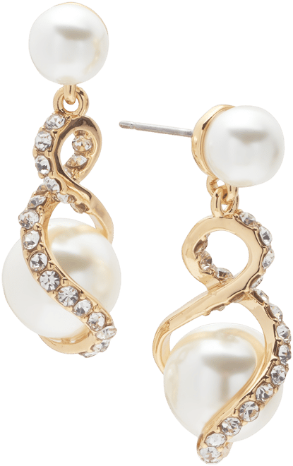 Gold-Tone Pave & Imitation Pearl Drop Earrings, Created for Macy's