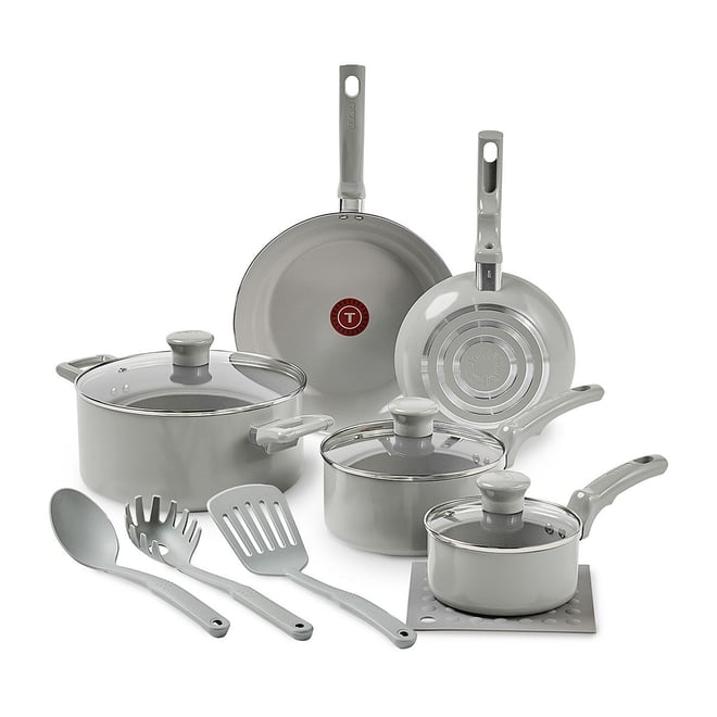 T-Fal 12-pc. Ceramic Non-Stick Cookware Set, Color: Moon Grey