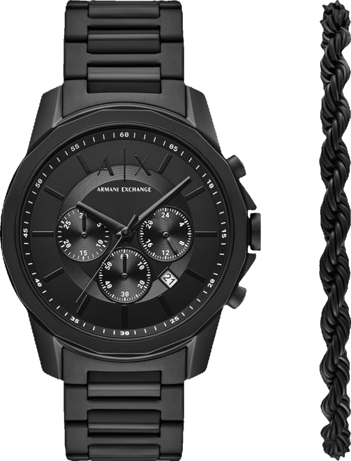 Men's Quartz Chronograph Black Stainless Steel Watch 44mm