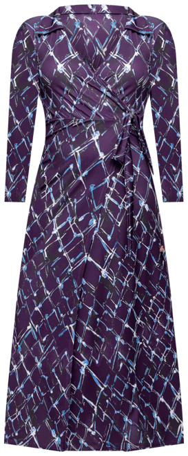 Women's Purple Print Collared Wrap Maxi Dress