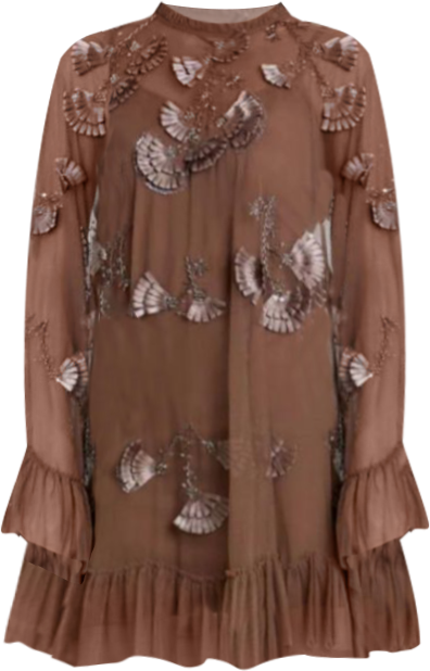 Mac Duggal Embellished Long Flare Sleeve Mesh A-Line Dress