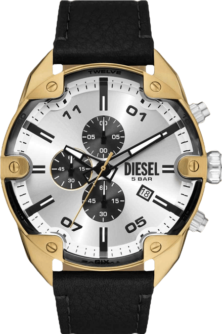 Men's Spiked Quartz Chronograph Black Leather 49mm