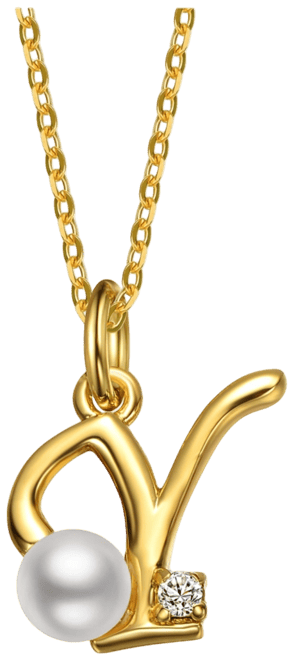 Kids/Teens Personalized 14K Gold Plated Initial Pearl Pendant Necklace