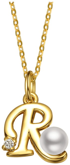 Kids/Teens Personalized 14K Gold Plated Initial Pearl Pendant Necklace