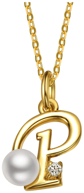 Kids/Teens Personalized 14K Gold Plated Initial Pearl Pendant Necklace