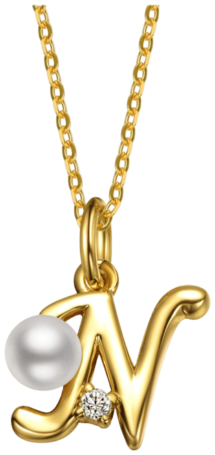 Kids/Teens Personalized 14K Gold Plated Initial Pearl Pendant Necklace