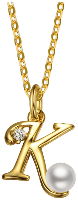 Kids/Teens Personalized 14K Gold Plated Initial Pearl Pendant Necklace