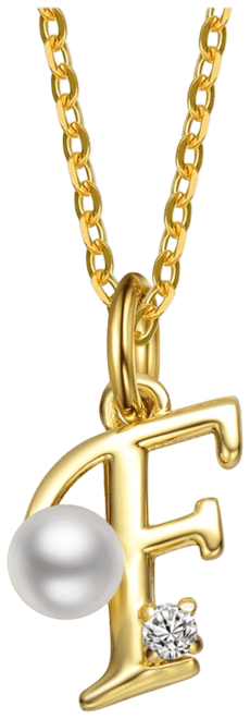Kids/Teens Personalized 14K Gold Plated Initial Pearl Pendant Necklace