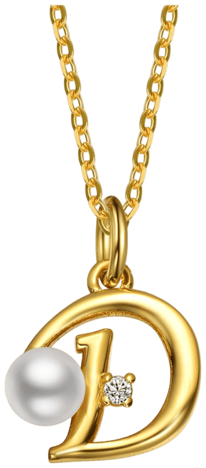 Kids/Teens Personalized 14K Gold Plated Initial Pearl Pendant Necklace