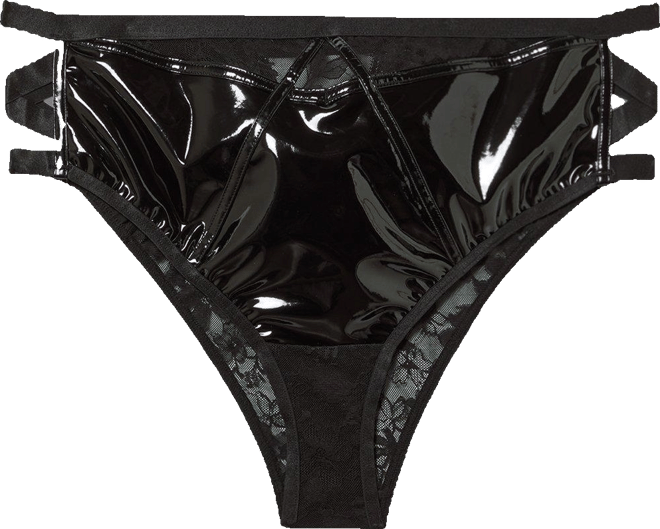 Patent Pleather Mid-Rise Strappy Side Cheeky