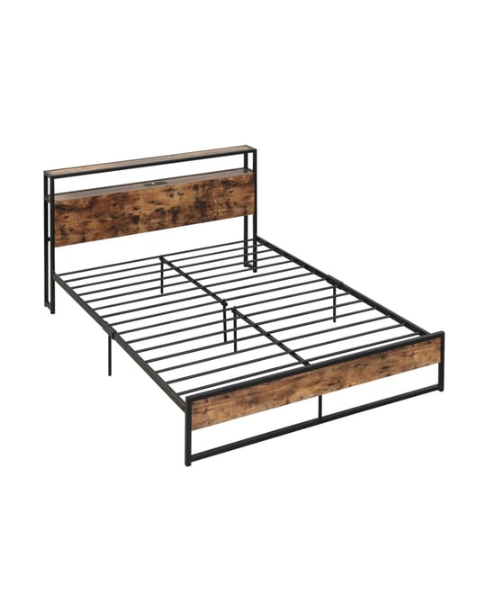 Queen Bed Frame with 2-Tier Storage Headboard and Charging Station