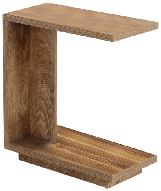 C-Shaped Side Table, 2-Tier Narrow End Table, Wood Bedside Table Nightstand for Bedroom, Industrial Sofa End Table for Living Room, Brown -
