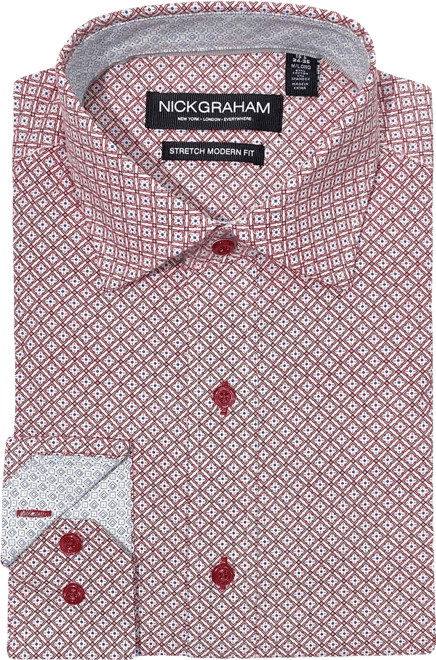 Men's Modern Fit Mosaic Tile Neat Dress Shirt