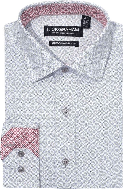 Men's Modern Fit Diamond Square Dot Dress Shirt