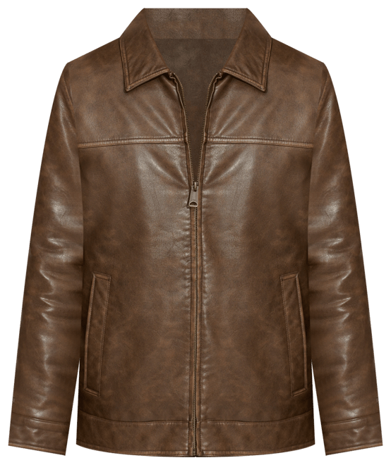 Men's Faux Leather Laydown Collar Jacket