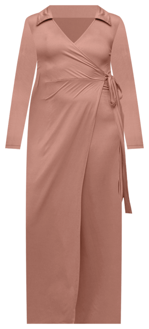 Plus Size Collared Wrap Maxi Dress