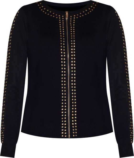 Women's Black Label Crewneck Embellished Zip Cardigan Sweater