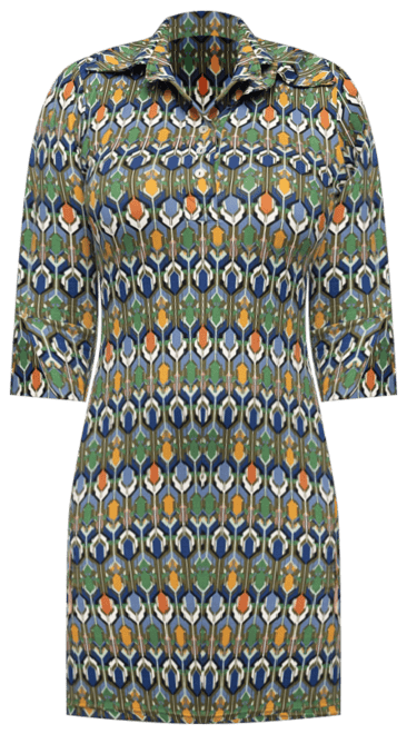 Women's Green Print Three Quarter Sleeve Mini Dress