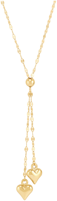 Double Heart 18" Lariat Necklace in 10k Gold