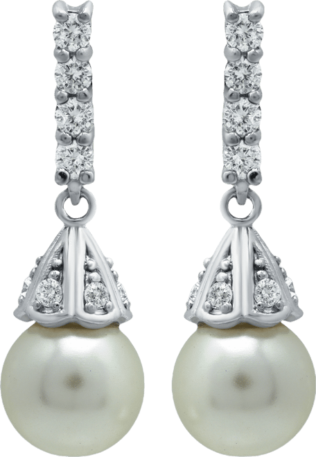 Imitation Pearl Cubic Zirconia Vintage Pyramid Style Drop Earrings Crafted in Silver Plate