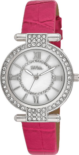 Women's Pink Polyurethane Strap Stone Encrusted T-Bar Watch, 35mm
