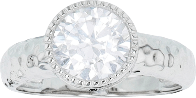 Cubic Zirconia Milgrain Bezel Set Hammered Ring