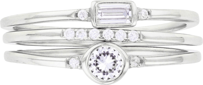 Cubic Zirconia Round and Baguette Faux Stacked Ring