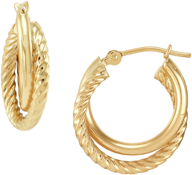 Twisted & Smooth Small Hoop Earrings in 14k Gold, 15mm